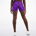 Women's Mid-rise Purple Snakeskin Reptile Print Athletic Booty Shorts