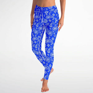 Women's Blue White Paisley Bandana High-waisted Yoga Leggings Front