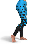 Women's Black Blue Geometric Triangle Pattern High-waisted Leggings Right