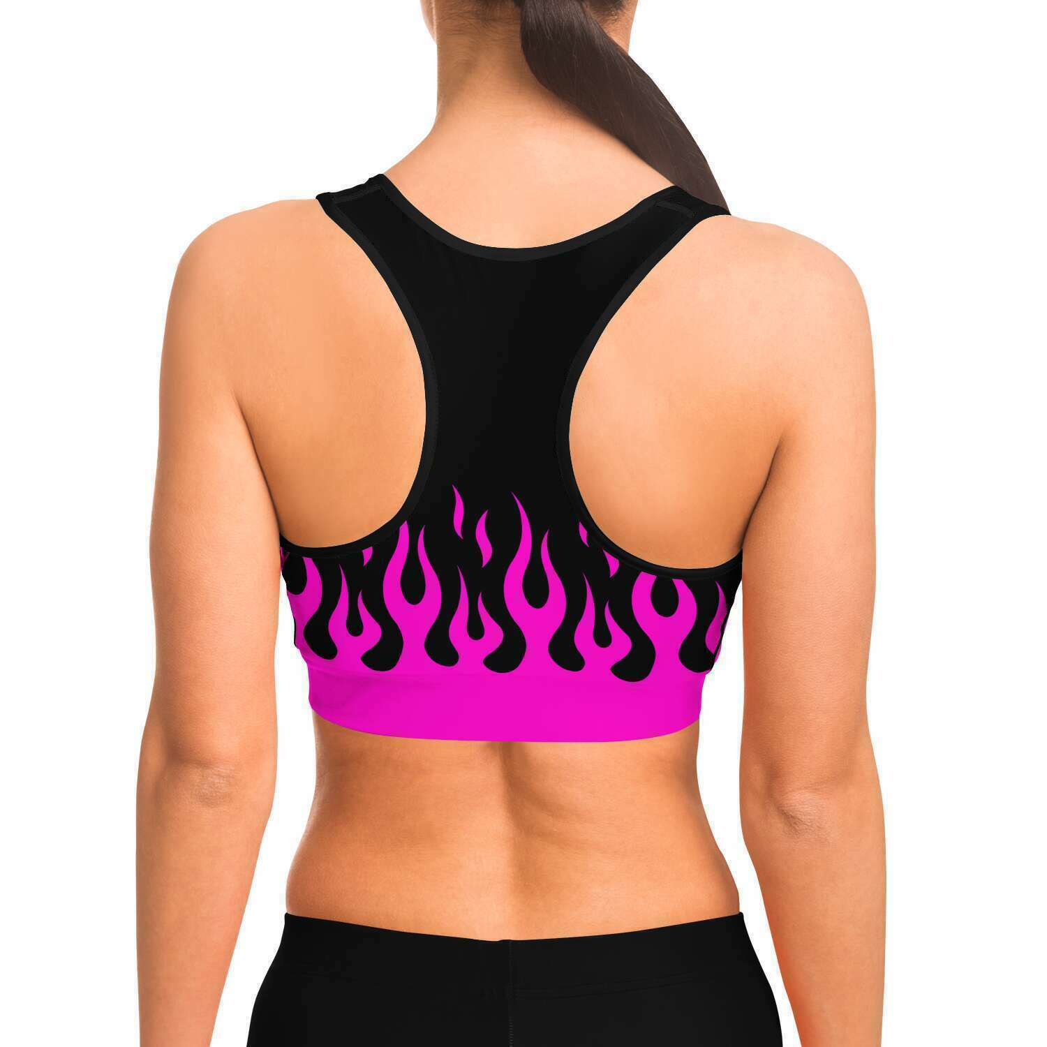 Pink Fire Flames Sports Bra