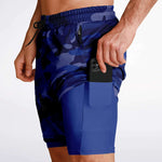 Men's 2-in-1 All Blue Camouflage Gym Shorts