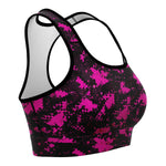 Women's Black Pink Digital Camouflage Athletic Sports Bra Right