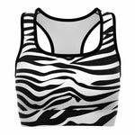 Women's Black White Bengal Eye Of Tiger Stripes Athletic Sports Bra 