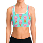 Women's Pink Blue Death By Ice Cream Athletic Sports Bra Model Front