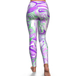 Women's Purple Green Marble Paint Swirls High-waisted Yoga Leggings Back