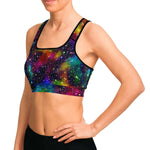 Women's Rainbow Galaxy Night Stars Athletic Sports Bra Model Left