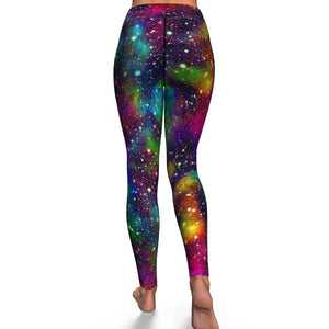 Women's Rainbow Galaxy Night Stars High-waisted Yoga Leggings Back