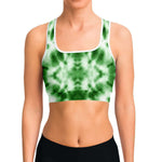 Women's Green Monotone Tie-Dye Athletic Sports Bra Model Front