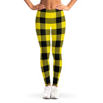 Women's Yellow Lumberjack Plaid Tartan Mid-rise Yoga Leggings