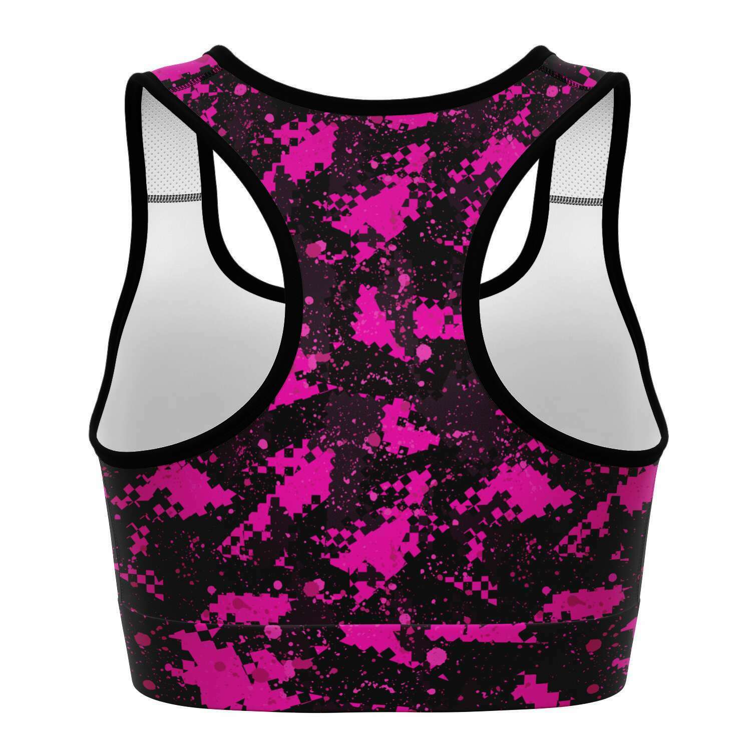 Women's Black Pink Digital Camouflage Athletic Sports Bra Back