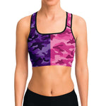 Women's All Purple Pink Camouflage Athletic Sports Bra Front