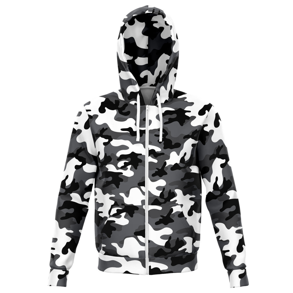 Unisex White Camouflage Athletic Zip-Up Hoodie