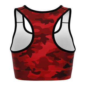 Women's All Red Camouflage Athletic Sports Bra Back