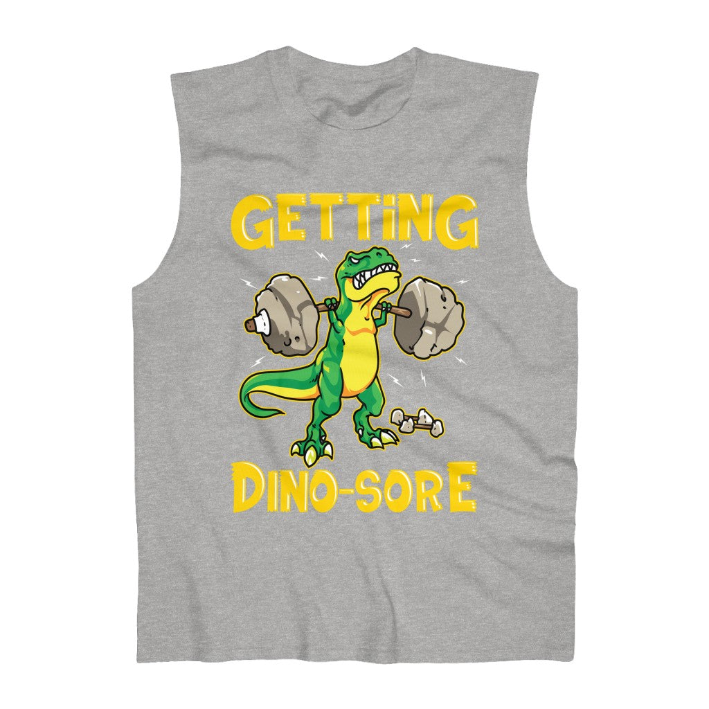 Funny Men's Getting Dino-Sore Leg Day Squats Muscle T-Shirt Heather Grey