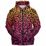 Unisex Red Yellow Cheetah Leopard Pattern Print Zip-Up Hoodie