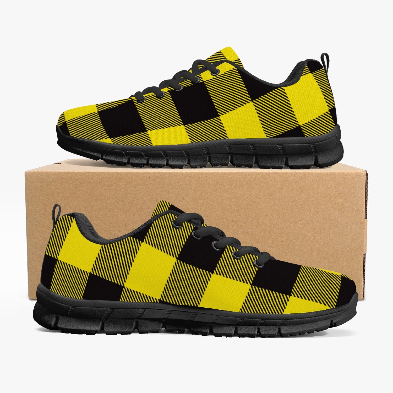 Women's Yellow Lumberjack Plaid Tartan Running Shoes Sneakers