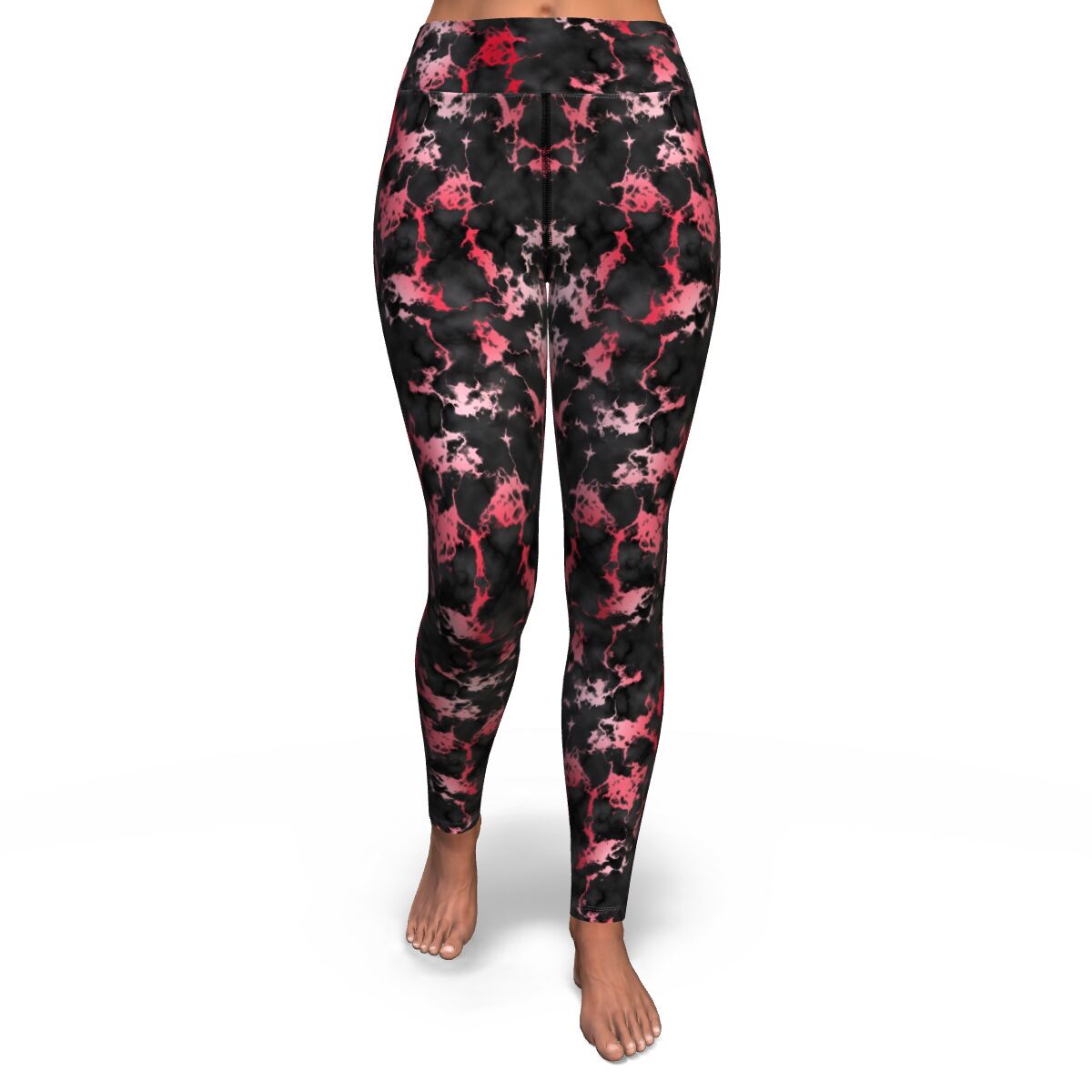 Women's Blood Red Gilded Marble High-waisted Yoga Leggings Front
