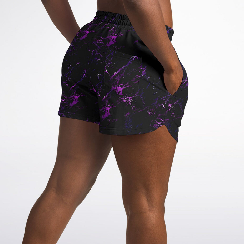 Women's Black Purple Wicked Electrical Storm Athletic Running Shorts