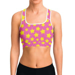 Women's Pink Star Power Athletic Sport Fronts Bra Model Front