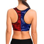 Women's All Blue Red Camouflage Athletic Sports Bra Model Back