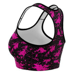 Women's Black Pink Digital Camouflage Athletic Sports Bra Left