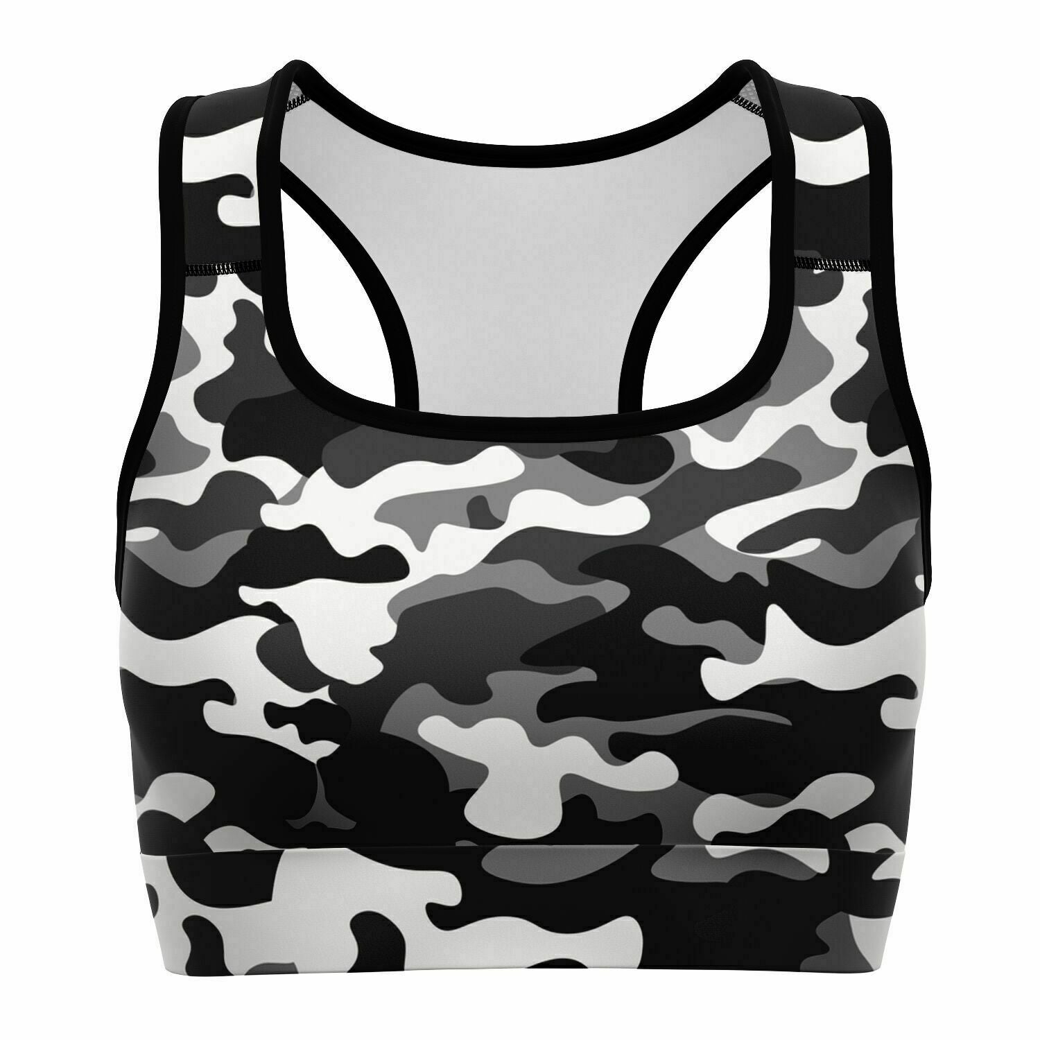 Women's Urban Jungle Black White Camouflage Athletic Sports Bra