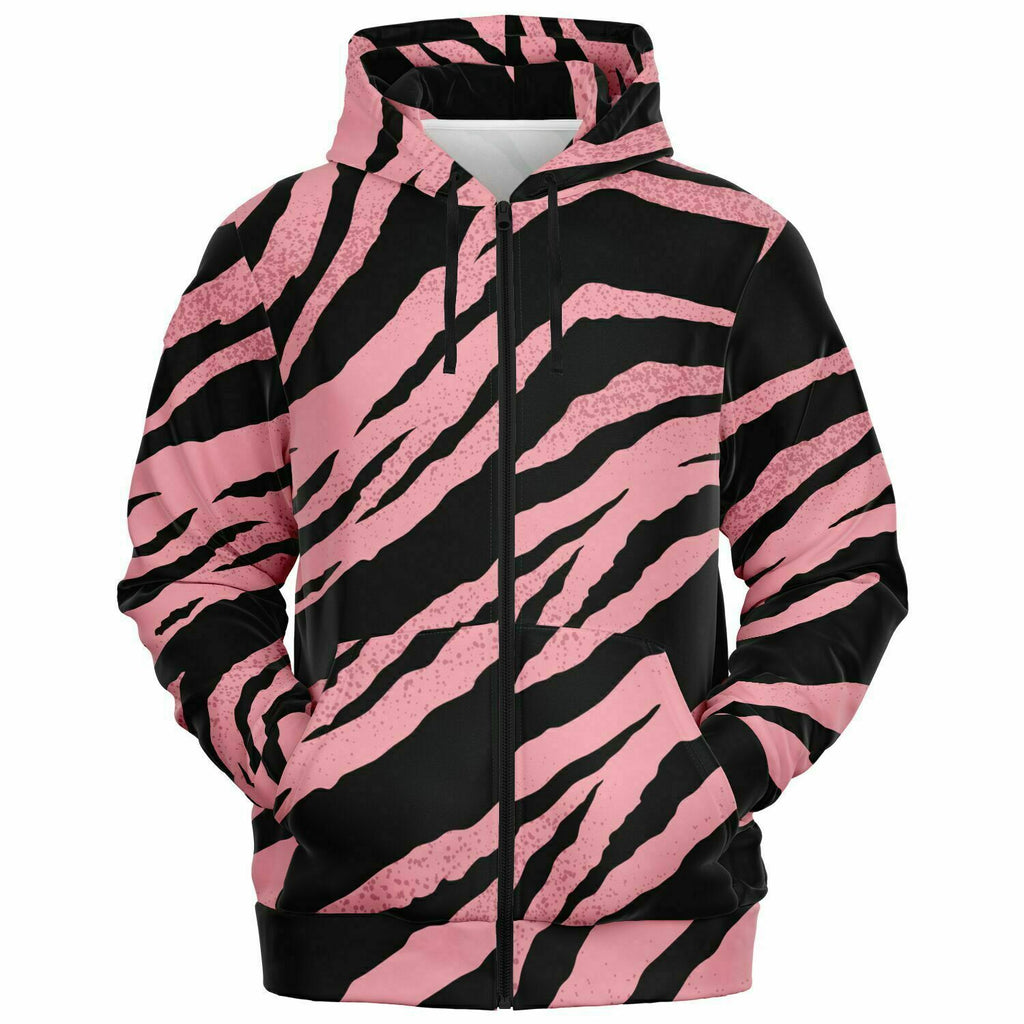 Unisex Black Pink Tiger Stripe Zip-Up Hoodie