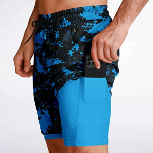 Blue Checker Paint Splash Camo Shorts