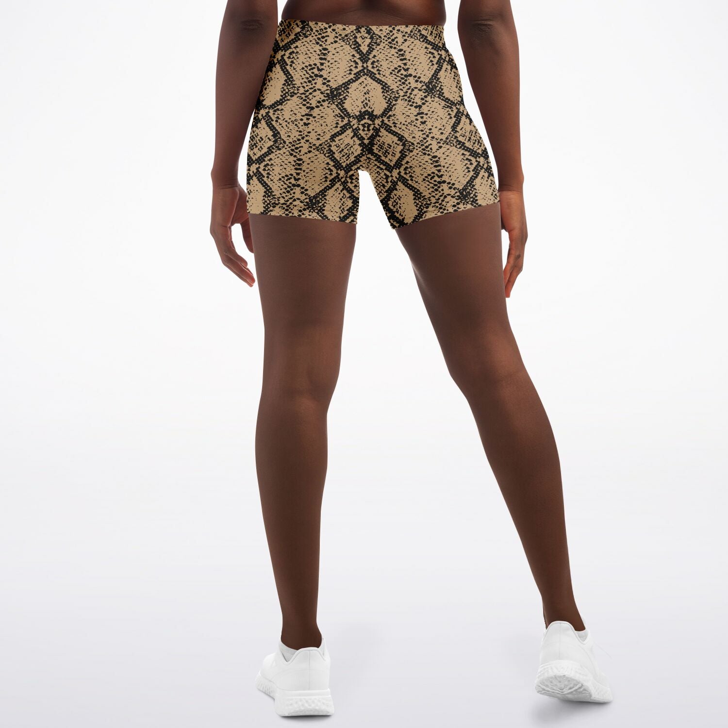 Women's Mid-rise Desert Sand Snakeskin Reptile Print Athletic Booty Shorts