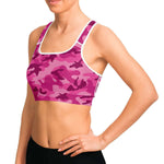 Women's All Pink Camouflage Athletic Sports Bra Model Left