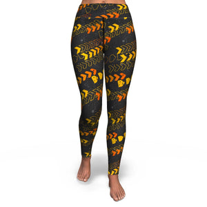 Women's Grey Orange Arrow High-waisted Yoga Leggings Front