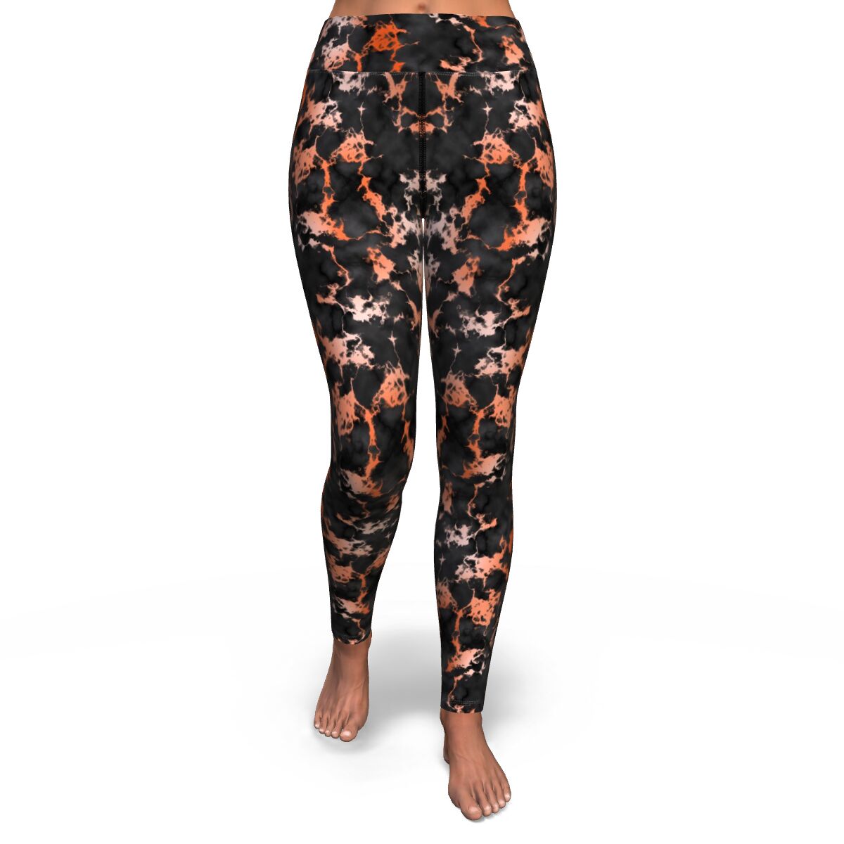 Women's Orange Gilded Marble High-waisted Yoga Leggings Front