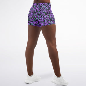 Women's Mid-rise Purple Leopard Animal Print Athletic Booty Shorts
