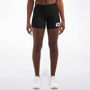 Women's All Black Iron Discipline Logo Mid-Rise Athletic Booty Shorts