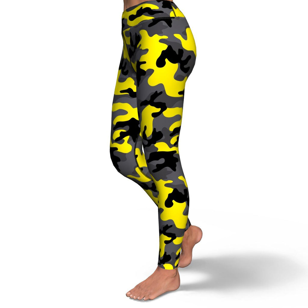 Women's Black Yellow Camouflage Yoga Leggings