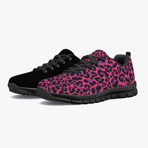 Women's Pink Wild Leopard Cheetah Half Print Gym Workout Running Sneakers 
