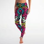 Women's Modern Tribal Graffiti Pattern High-waisted Yoga Leggings Model Front