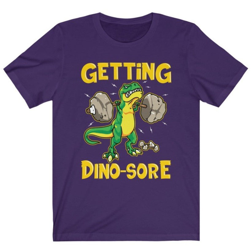Funny Men's Getting Dino-Sore Leg Day Squats T-Shirt Purple