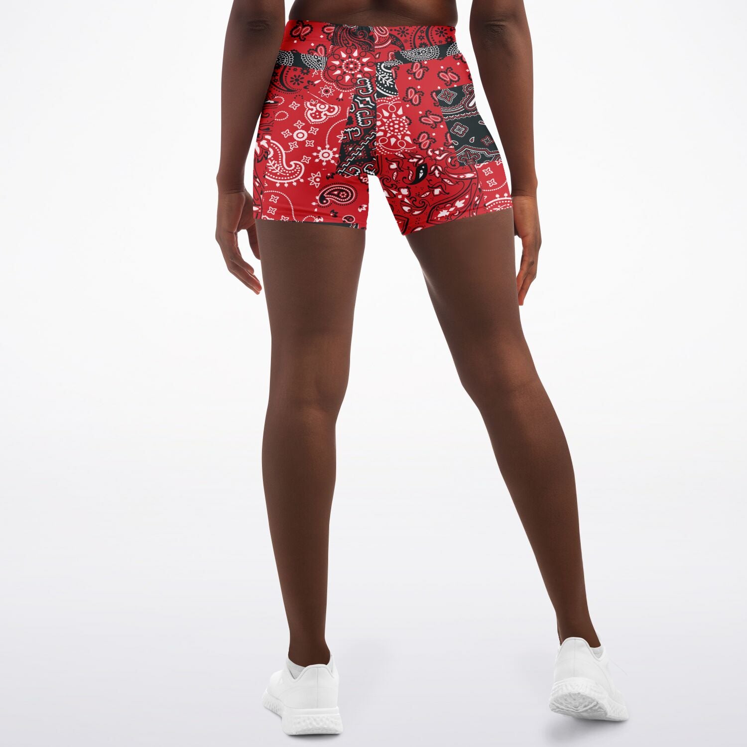 Red Paisley Patchwork Athletic Shorts