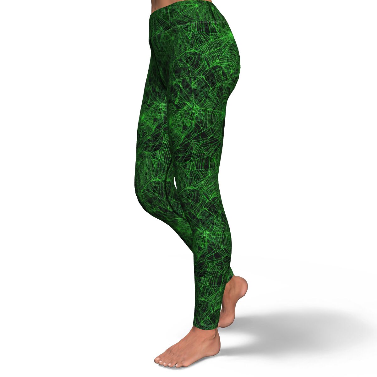 Women's Green Neon Spider Web Halloween High-waisted Yoga Leggings