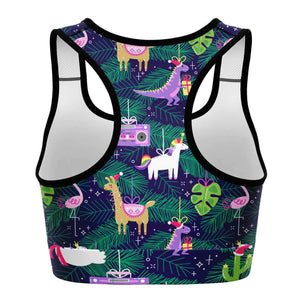 Women's Christmas In July Party Animals Athletic Sports Bra Back