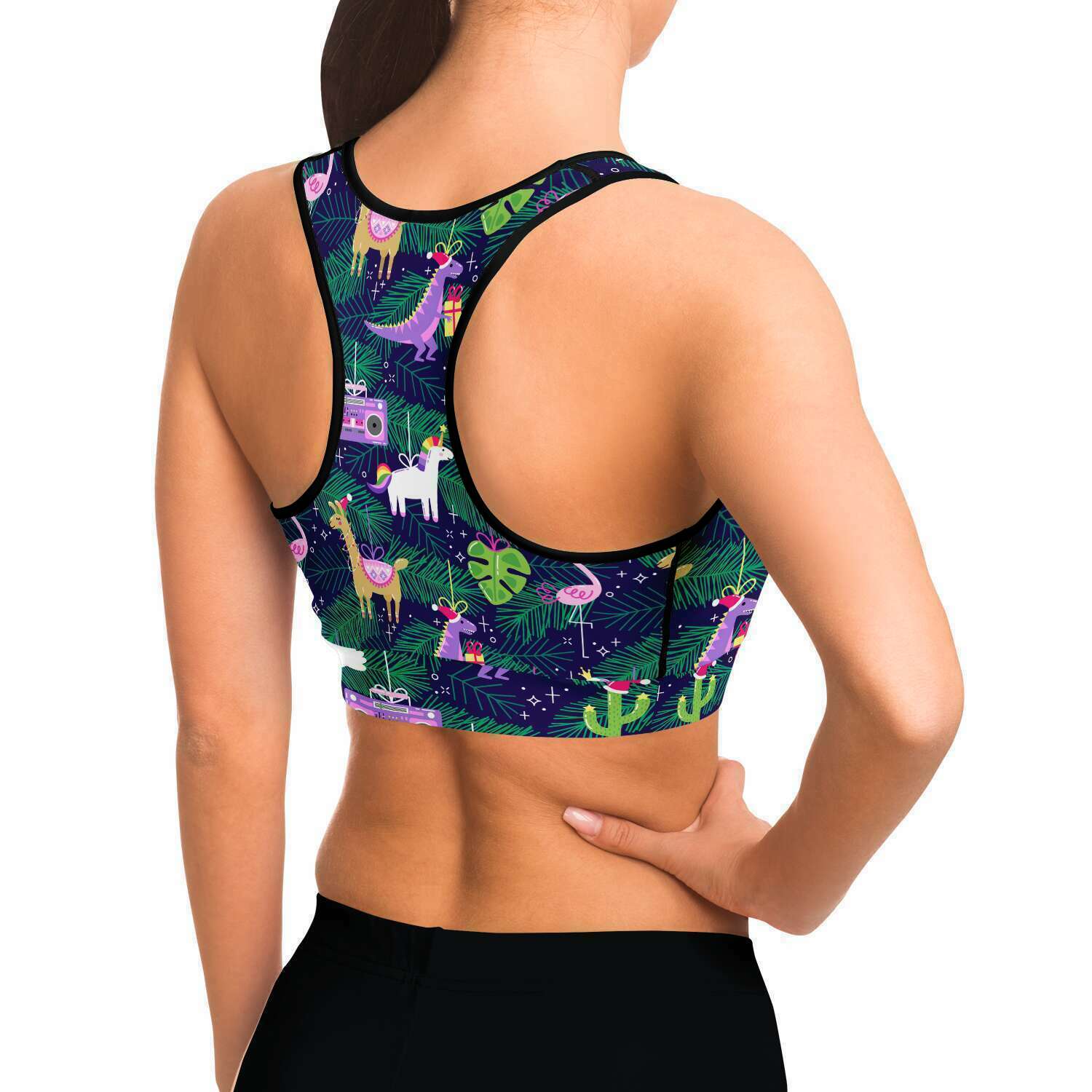 Women's Christmas In July Party Animals Athletic Sports Bra Model Right