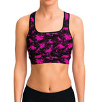 Women's Black Pink Digital Camouflage Athletic Sports Bra Model Front