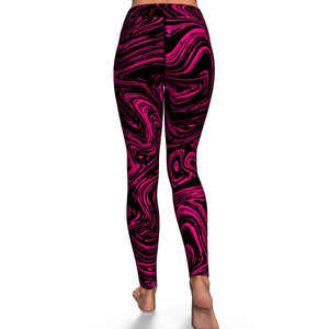 Women's Black Pink Marble Swirl Yoga Fitness Leggings Back