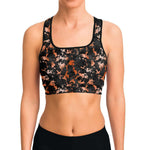 Women's Orange Gilded Marble Athletic Sports Bra Model Front