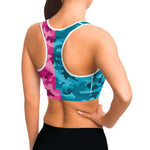 Women's All Cyan Pink Camouflage Athletic Sports Bra Model Right