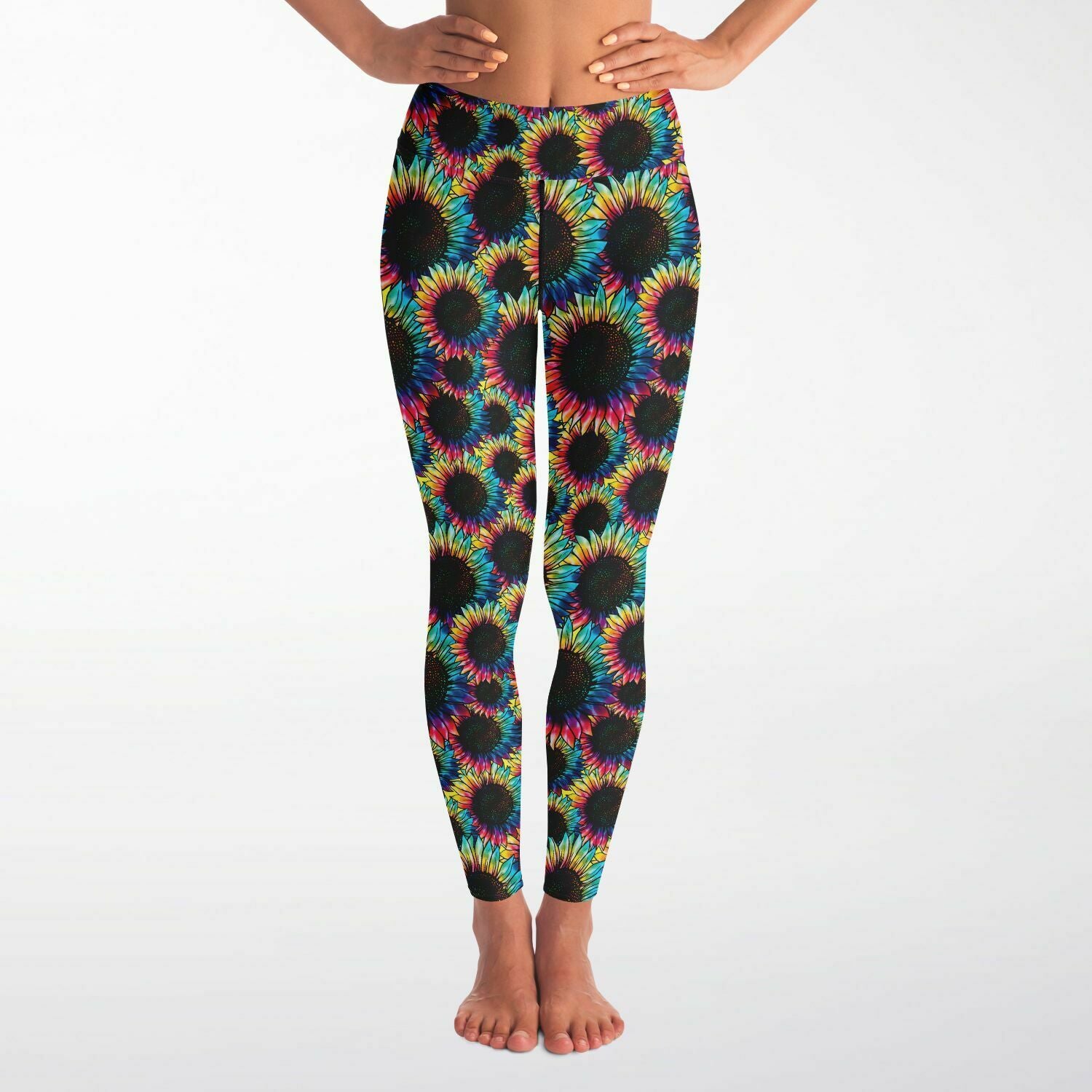 Women's Trippy Tie-Dye Electric Rave Rainbow Sunflowers High-waisted Yoga Leggings