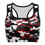 Women's Urban Jungle Red White Black Camouflage Athletic Sports Bra