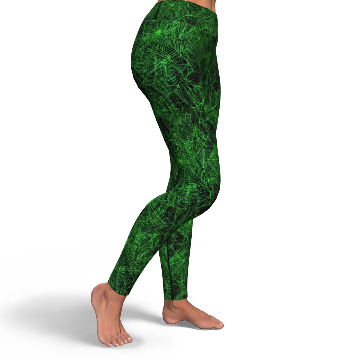 Women's Green Neon Spider Web Halloween High-waisted Yoga Leggings Right