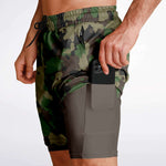 Men's 2-in-1 Classic Woodland Army Multi-Cam Camouflage Gym Shorts
